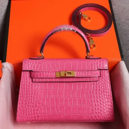 " H " Collection Pink Small Crocodile Bag