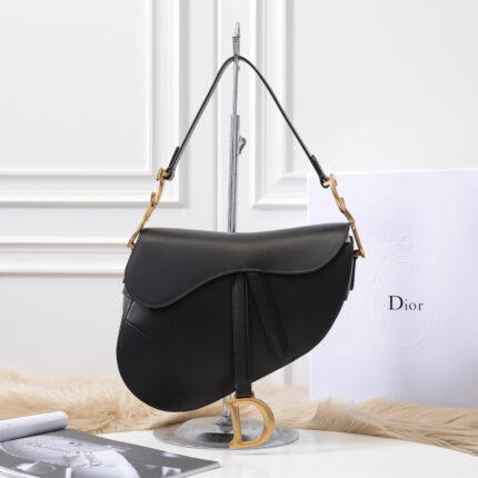 ” D ” Black Saddle Shoulder Bag